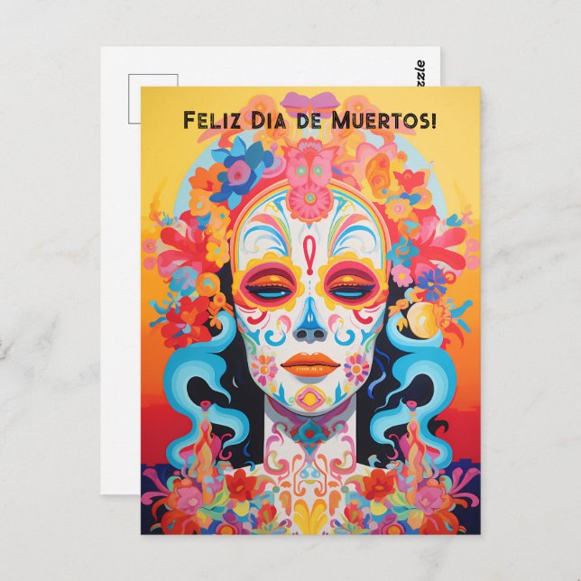 Postal Texto personalizado Día de Muertos La Calavera Cat (Anverso / Reverso)