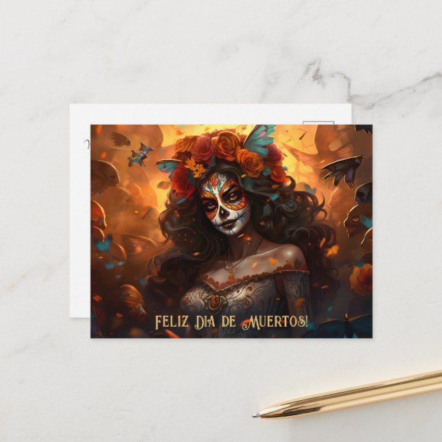 Postal Texto personalizado Día de Muertos La Calavera Gar (Anverso/Reverso In Situ)