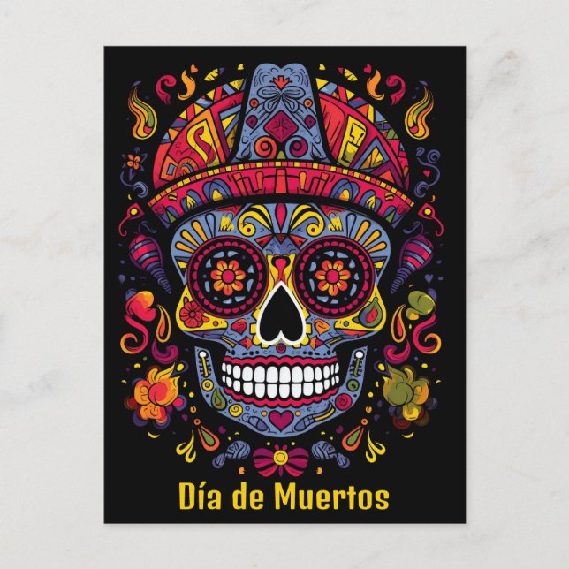 Postal texto personalizado 💀 estilo doodle Día de Muerto (Anverso)