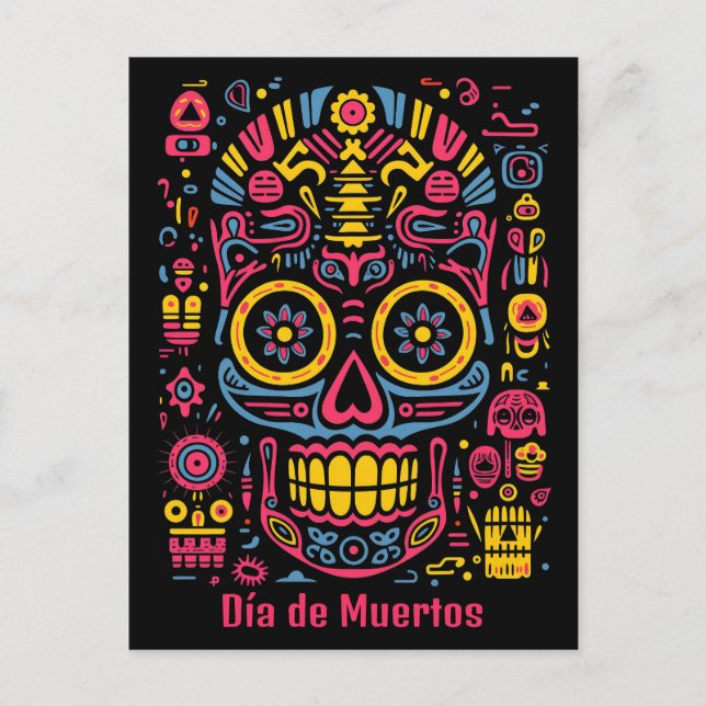 Postal Texto personalizado 💀 estilo doodle Día de Muerto (Anverso)