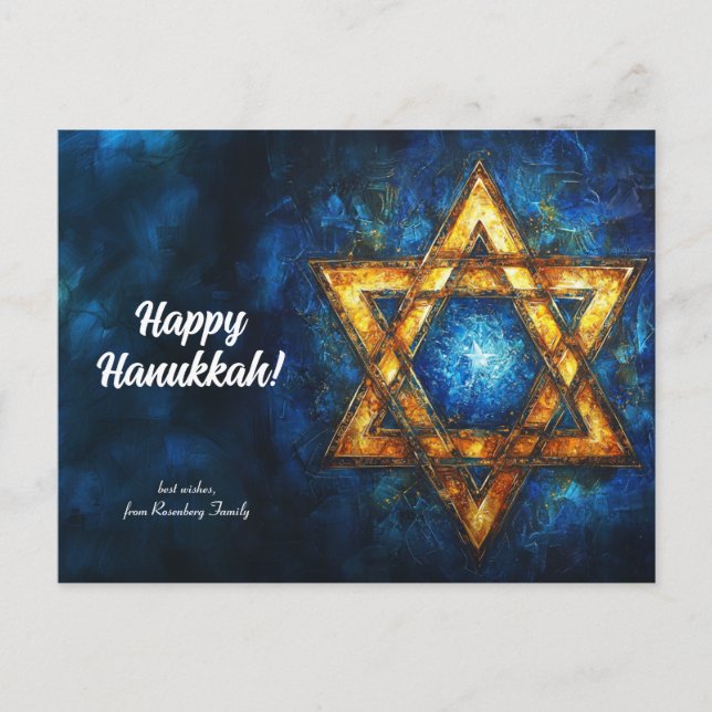 Postal texto personalizado Feliz Hanukkah ✡️, Estrella de (Anverso)