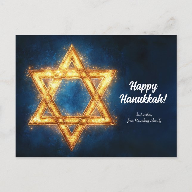 Postal texto personalizado Feliz Hanukkah ✡️, Estrella de (Anverso)