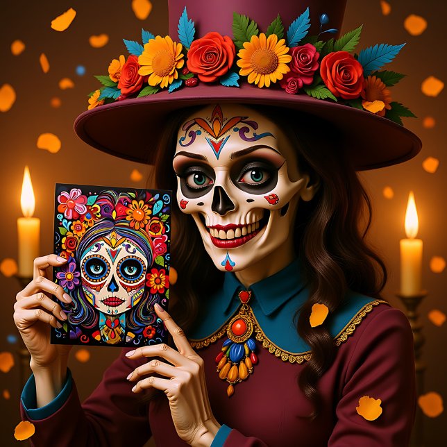 Postal Texto personalizado 💀 La Calavera Catrina (Custom text 💀 La Calavera Catrina Postcard)