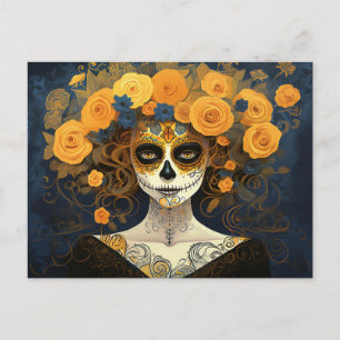 Postal Texto personalizado 💀  La Calavera Catrina con fl