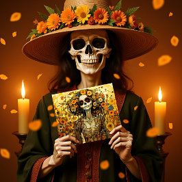 Postal Texto personalizado 💀 La Calavera Catrina con flo
