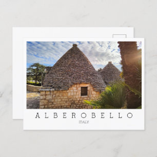 Postal texto personalizado, viviendas de trulli en Albero