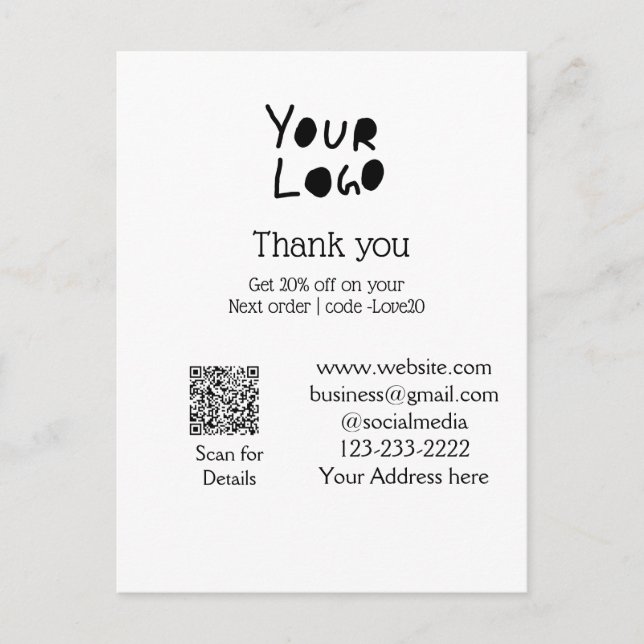 Postal texto Q R simple mínimo agregue su logo/diseño aqu (Anverso)