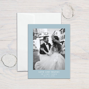 Postal Texto y foto azul en polvo   Boda Gracias