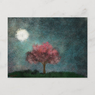 Postal textura de árbol rosa de luna de medianoche