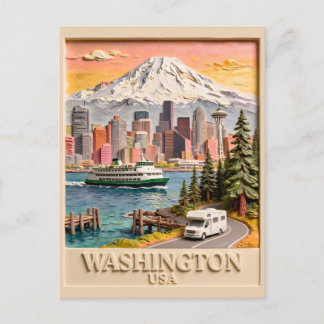Postal Textura de la silueta de la ciudad de Seattle, Was