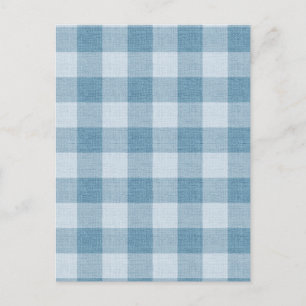 Postal Textura de lino de cuadros Búfalo de gingham azul 