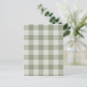 Postal Textura de lino de gingham verde salvia con cuadro