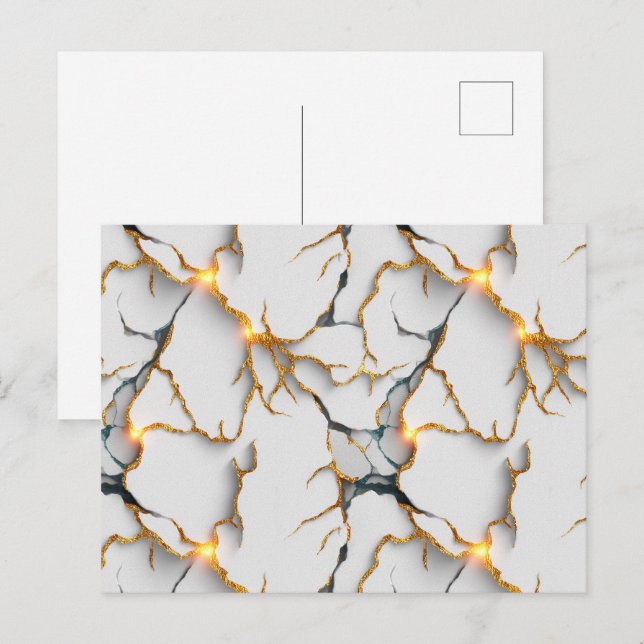 Postal Textura de mármol blanco con vetas doradas brillan (Anverso / Reverso)