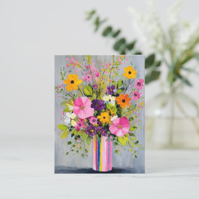 Postal Textured Flowers in a Vase (Anverso de pie)