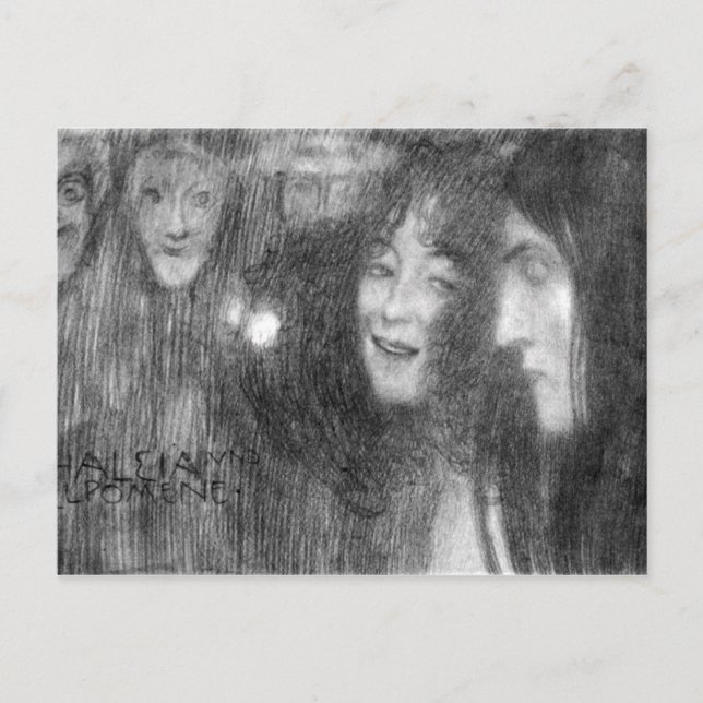 Postal Thalia y Melpomene de las máscaras por Klimt (Anverso)