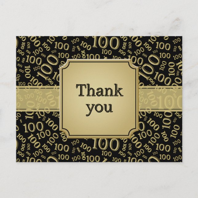 Postal Thank You 100th Birthday Number Pattern Gold/Black (Anverso)