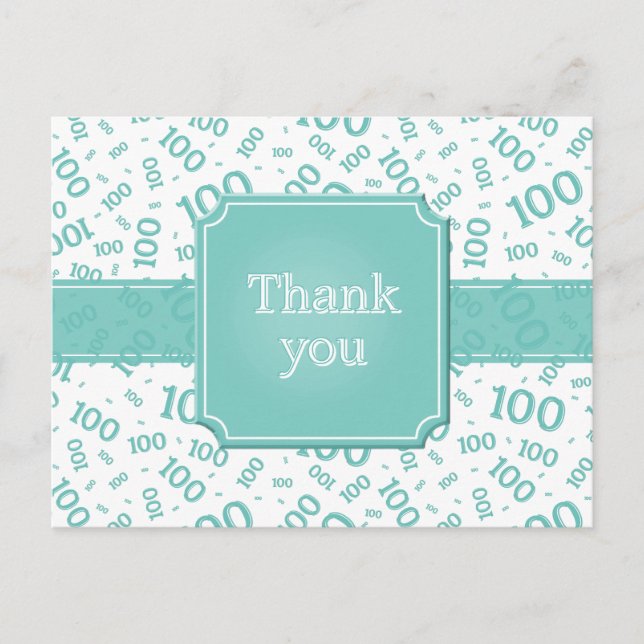 Postal Thank You 100th Number Pattern Teal/White (Anverso)