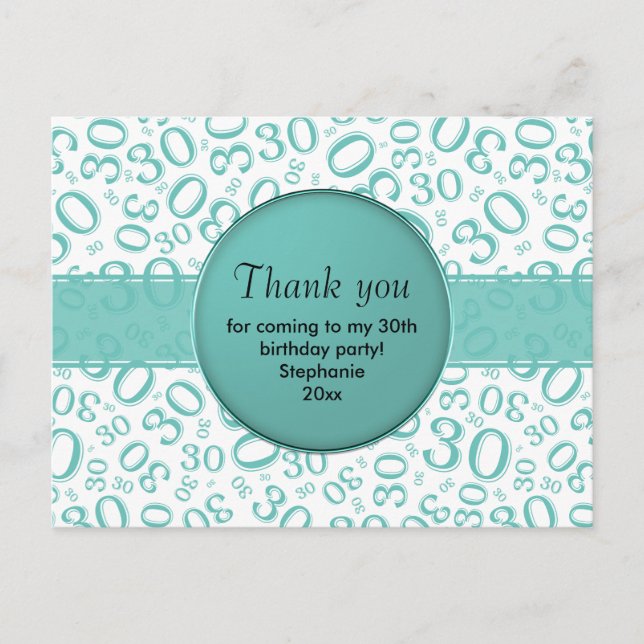 Postal Thank You 30 Random Number Pattern Teal/White (Anverso)