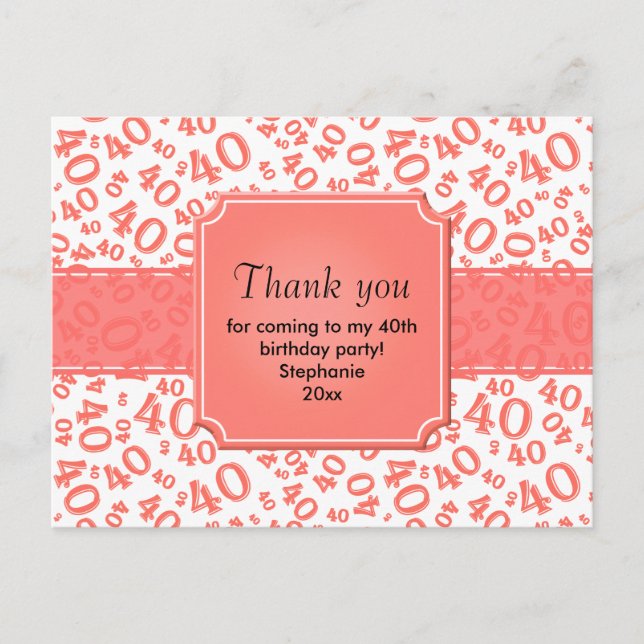 Postal Thank You 40 Number Pattern Coral/White (Anverso)