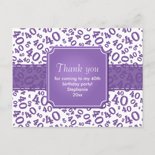 Postal Thank You 40 Number Pattern Purple/White (Anverso)