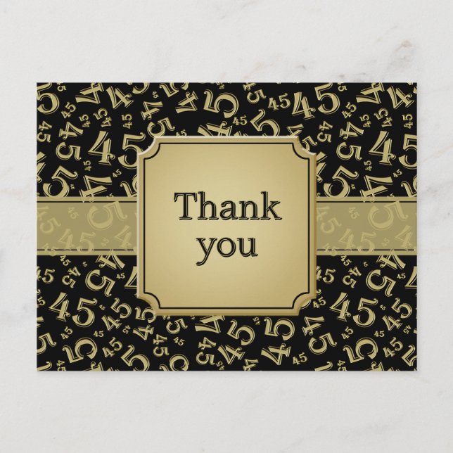 Postal Thank You 45 Number Pattern Black/Gold Postcard (Anverso)