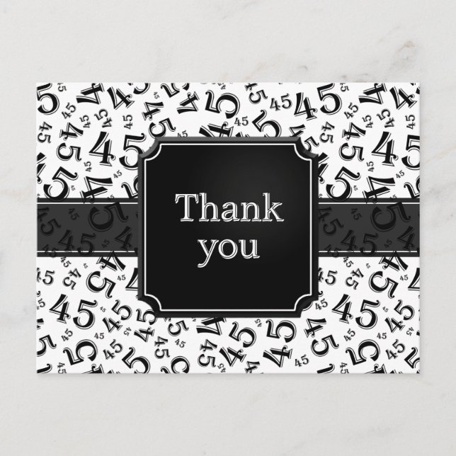 Postal Thank You 45 Number Pattern Black/White Postcard (Anverso)