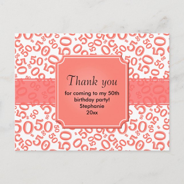 Postal Thank You 50 Random Number Pattern Coral/White (Anverso)