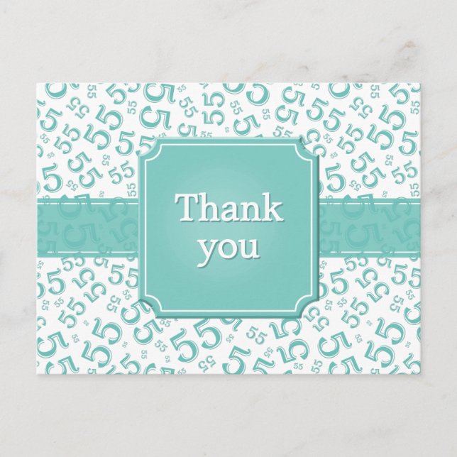 Postal Thank You 55 Number Pattern Teal/White (Anverso)