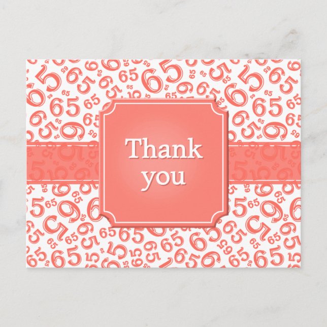 Postal Thank You 65 Number Pattern Coral/White (Anverso)