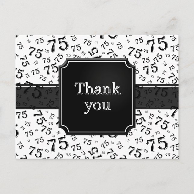 Postal Thank You 75 Number Pattern Black/White Postcard (Anverso)