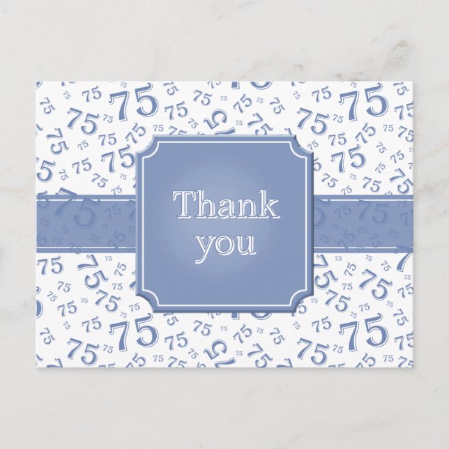 Postal Thank You 75 Number Pattern Blue/White Postcard (Anverso)