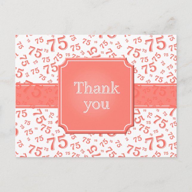 Postal Thank You 75 Number Pattern Coral/White (Anverso)