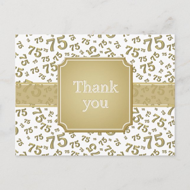 Postal Thank You 75 Number Pattern Gold/White (Anverso)
