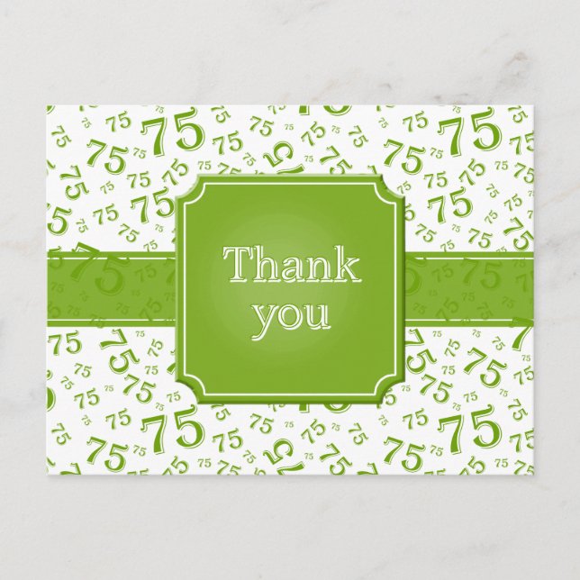 Postal Thank You 75 Number Pattern Green/White Postcard (Anverso)