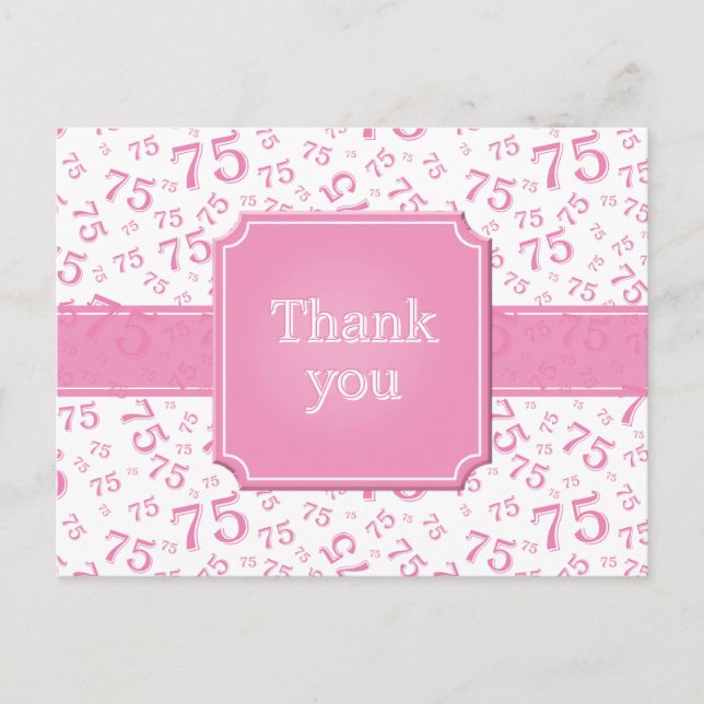 Postal Thank You 75 Number Pattern Pink/White Postcard (Anverso)