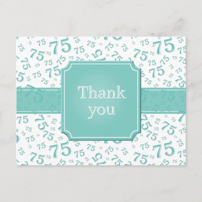 Postal Thank You 75 Number Pattern Teal/White (Anverso)