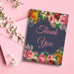 Postal Thank you, colorful floral background