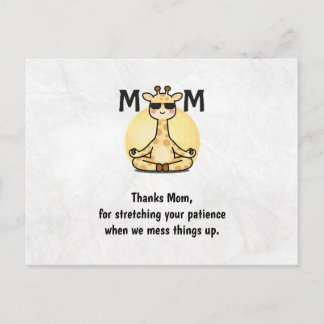 Postal Thank You Mom Cute Giraffe Yoga Mother's Day Card