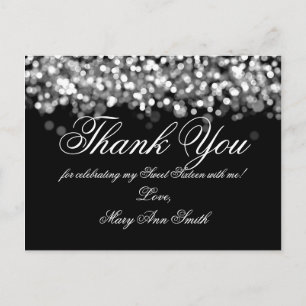 Postal Thank You Note Sweet 16 Shimmering Silver Lights