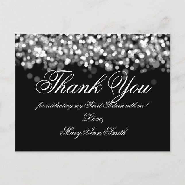 Postal Thank You Note Sweet 16 Shimmering Silver Lights (Anverso)
