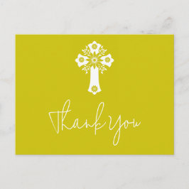 Postal Thank You Postcard Floral Christening Yellow