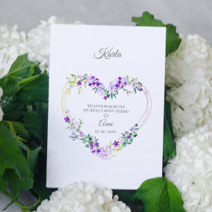 Postal Thank your best Friends Floral Heart in Purple