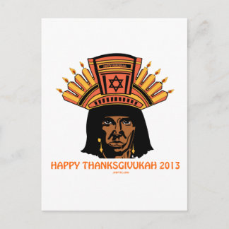 POSTAL THANKSGIVUKAH INDIO MENORAH MAN