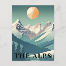 Postal The Alps Retro Geometric European Ski Mountain