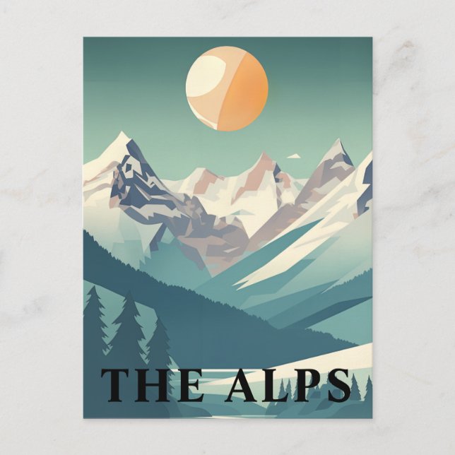 Postal The Alps Retro Geometric European Ski Mountain (Anverso)