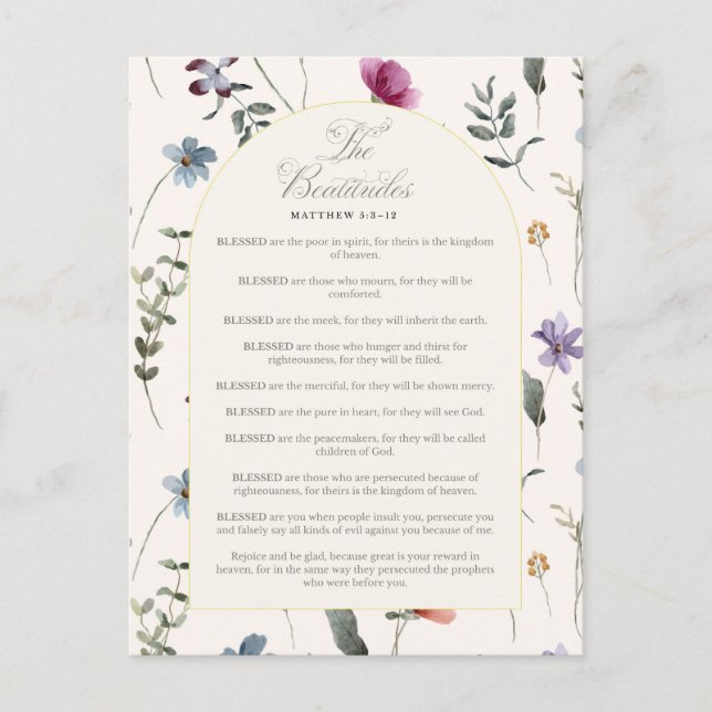 Postal The Beatitudes Matthew 5:3–12 Floral Scripture (Anverso)