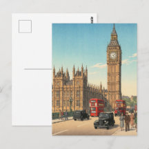 The Big Ben Clock Tower Japanese Woodblock Print