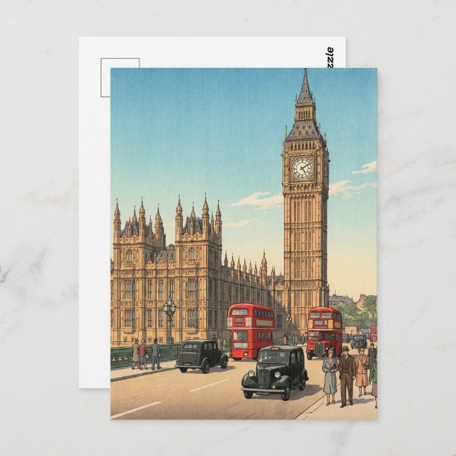 Postal The Big Ben Clock Tower Japanese Woodblock Print (Anverso / Reverso)