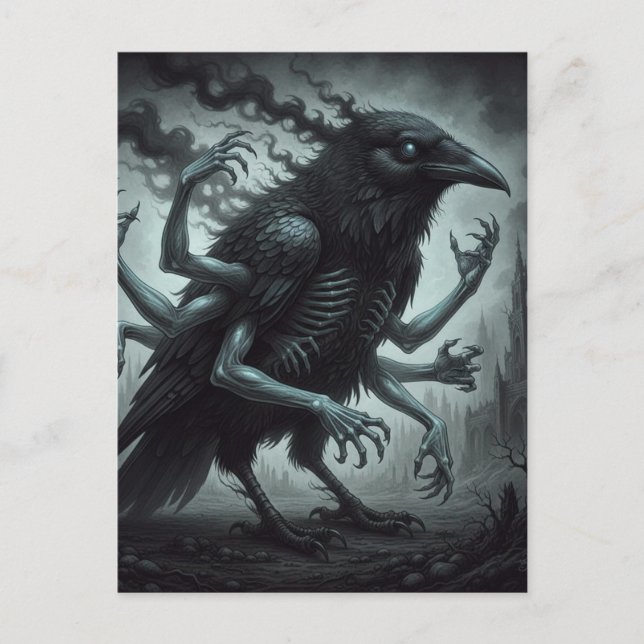 Postal The black bird with human arms dark fantasy  (Anverso)