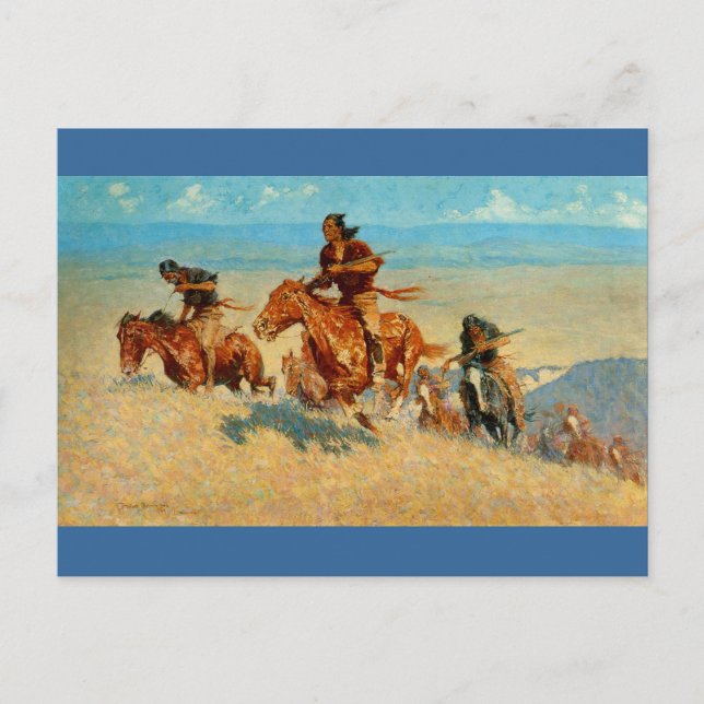 Postal The Buffalo Runners de Frederic Remington (1909) (Anverso)